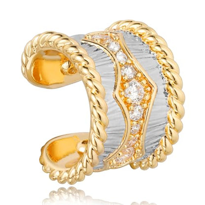 Chunky Ear Cuff Earrings for Women Single | Non Piercing, Clip On, 14K Gold Plated, Cubic Zirconia, Hypoallergenic, Jewelry Gifts - style: Waves