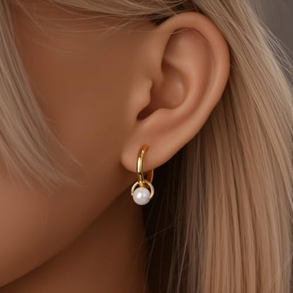 925 Sterling Silver Huggie Hoop Earrings for Women with 5A Cubic Zirconia Jewelry Birthday Gift - style: Pearl