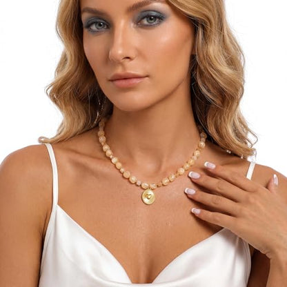 Chunky Beaded Necklaces for Women Trendy Colorful Acrylic Bead Statement Necklace Puffy Heart Pendent Necklaces for Women Boho Fashion Jewelry - color: K-crystal yellow