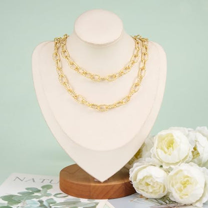 KYUNHOO 9.8 Feet Embossed Paperclip Chain for Jewelry Making with Clasps | 18K Gold Plated Mixed Material Bulk Jewelry Chunky Paper Clip Necklace Making Chains for Crafts DIY - color: Paperclip Gold