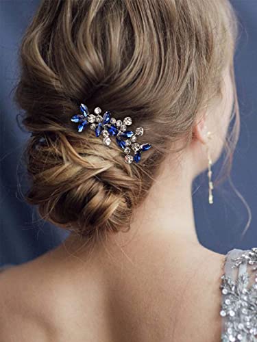 Catery Blue Wedding Hair Comb Crystal Bridal Side Clip Rhinestones Bridesmaid Hairpiece Accessories for Brides and Women (Blue) - color: D Blue