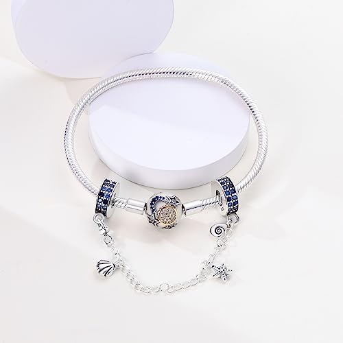 Hapour 925 Sterling Silver Safety Chain Charm for Bracelet Pendant Beads | Dragonfly Dangle Charm, Seashell Starfish Heart Clip Stopper Spacer Beads Jewelry - color: Seashell Starfish