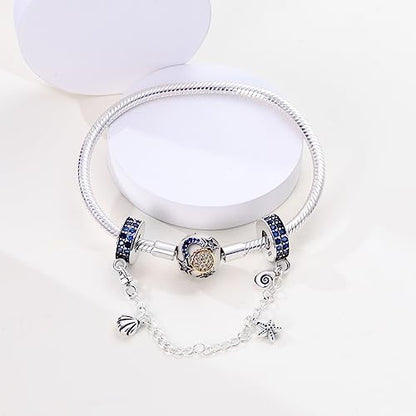 Hapour 925 Sterling Silver Safety Chain Charm for Bracelet Pendant Beads | Dragonfly Dangle Charm, Seashell Starfish Heart Clip Stopper Spacer Beads Jewelry - color: Seashell Starfish