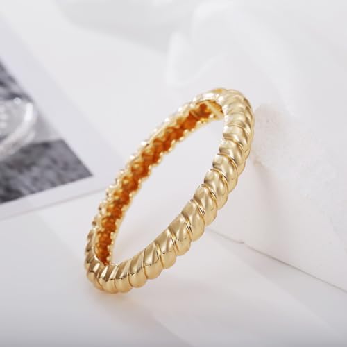 Golden Polished Chunky Twisted Hinged Waterdrop Bangle Bracelet for Women Spiraled Oval Bangle Bracelet - color: Gold Twisted Oval Bangle