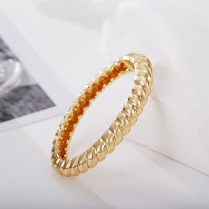 Golden Polished Chunky Twisted Hinged Waterdrop Bangle Bracelet for Women Spiraled Oval Bangle Bracelet - color: Gold Twisted Oval Bangle