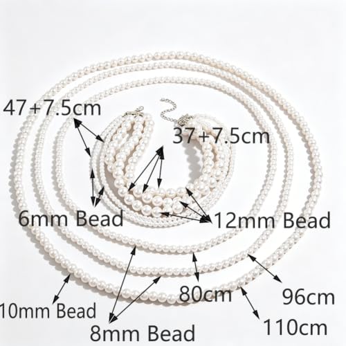 Long Pearl Beaded Necklace Layered Big Small Beads Pearl Necklaces Multi Strand Pearls Necklaces for Women Trendy Jewelry Gift - color: E