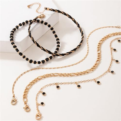 5Pcs Bohemain Layered Beaded Ankle Bracelets for Women,Dainty Stackable Seed Beads Ankle Bracelets Elastic Foot and Hand Chain Jewelry