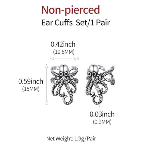 ChicSilver 925 Sterling Silver Ear Cuffs Non-Piercing Cartilage Earrings: Various Styles, Conch Cuffs (with Gift Box) - style: D: Octopus Cuff