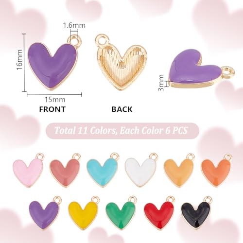 PH PandaHall Heart Pendart Charms - color: 11 Colors, size: 16x15x3mm