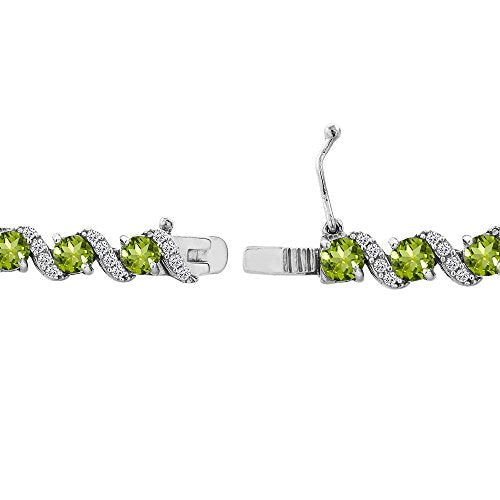 B. BRILLIANT Sterling Silver Genuine, Created or Simulated Gemstone Round S Design Tennis Bracelet for Women - color: Peridot - Sterling Silver