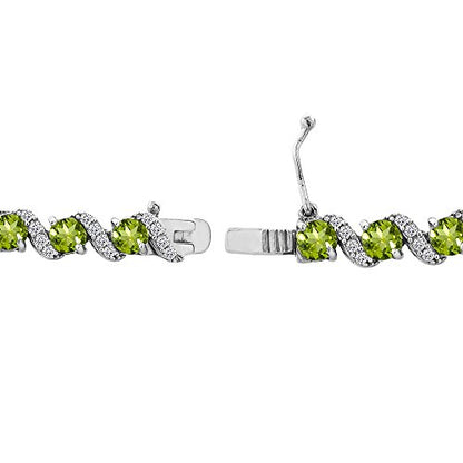 B. BRILLIANT Sterling Silver Genuine, Created or Simulated Gemstone Round S Design Tennis Bracelet for Women - color: Peridot - Sterling Silver