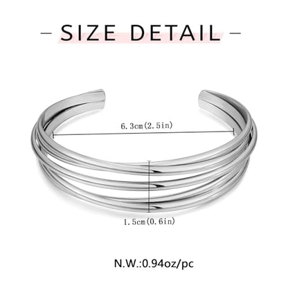 WOWORAMA Chunky Cuff Bracelets for Women Multi-layer Cross Wire Open Bangle Bracelet Adjustable Chunky Wide Open Wrist Arm Cuffs Wrap Bracelet Gold/White Gold - color: White-Gold Five-Layer Cuff