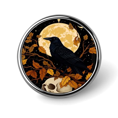 Gothic Raven Flowers Badge Pin Round Badge Metal Button Badges Brooch Lapel Pin for Men Women 1 Inch - color: style-4
