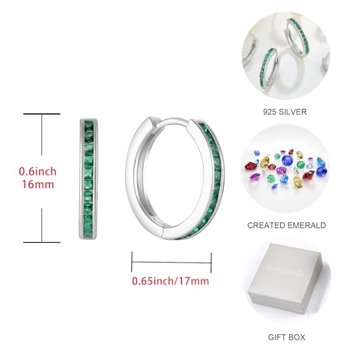 Starchenie Huggie Hoop Earrings for Women 925 Sterling Silver Princess Cut Birthstones Jewelry Gift - color: 05-Emerald-May