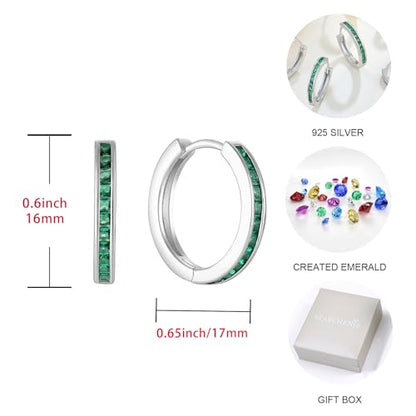 Starchenie Huggie Hoop Earrings for Women 925 Sterling Silver Princess Cut Birthstones Jewelry Gift - color: 05-Emerald-May