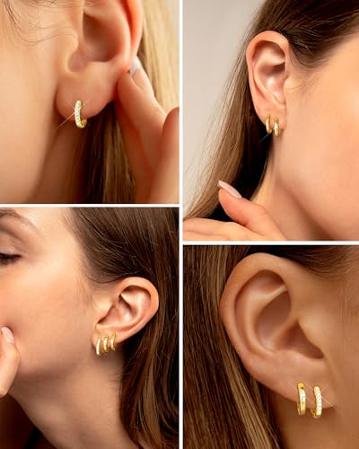 Tassel Chain Small Gold Hoop Dangle Earring For Women Huggie Earring Heart Star CZ 14K Gold Plated Fashion Jewelry Graduation Gift for Her Mothers Day Gifts for Mom - color: Gold-12mm 3pair