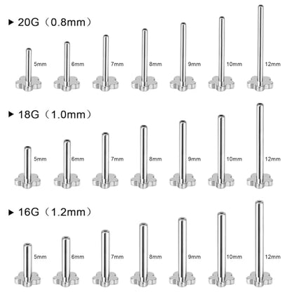 Threadless Bar G23 Titanium 20G 16G 18G Replacement Post Bar Flat Back Stud Earrings for Helix Cartilage Lobe Medusa Labret Nose Tragus Conch Piercing Jewelry - size: 20g 12mm, style: Flower,2Pcs Threadless Bars