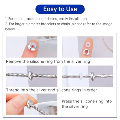 925 Sterling Silver Spacer Beads Charms for Bracelets & Necklaces Cute Charms Spacer Stopper Locating Buckle for Bracelets Retro Shaped Birthday Graduation Jewelry Gifts for Women Lover - color: Silver spacer bead-1pc