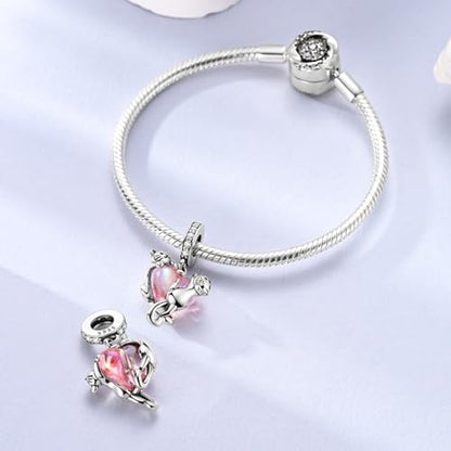 Hapour 925 Sterling Silver Charms for Bracelet Necklace Dangle Pendant Bead | Bear Charm, Elephant Zebra Cat Dream catcher Family Birthday European Jewelry Charm, For Women Mom - color: Two Cats around Heart