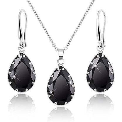 Linawe Crystal Jewelry Sets for Women, Imitation Diamond Pendant Necklace, Rhinestone Drop Dangle Earrings, Birthstone Cubic Zirconia Matching Wedding Jewelry, 14K Gold/Rose Gold/Silver Tones - color: Silver,Black Queen