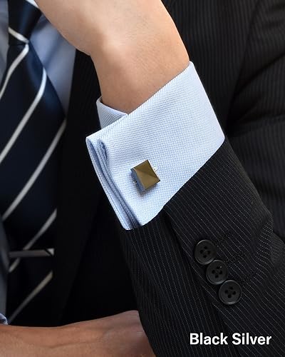 [TAVARAT] Cufflinks for Men cuff links mens Black Silver Light Gold Tps-166 - style: black silver (Tps-056)