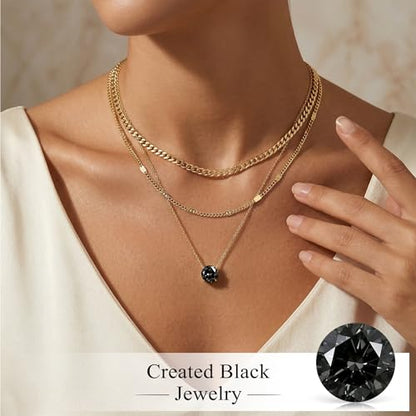 WomenGifts Layered Gold Necklaces for Women, 14K Gold Sterling Silver Plated Dainty Pendant Necklace Set Non Tarnish, Chunky Stackable Cuban Chain Choker, Trendy Birthstone Vacation Jewelry Gift - color: Gold, style: Cubic Zirconia-Created Black Diamond