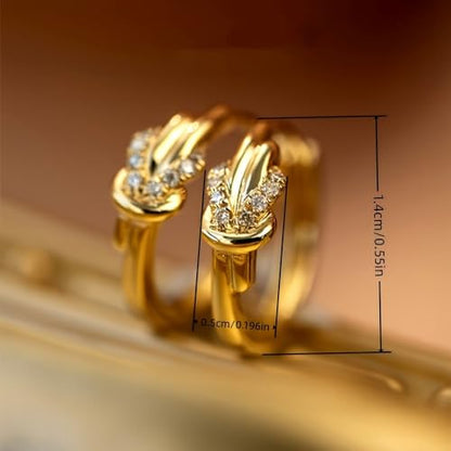 Gold Plated White Cubic Zirconia Twisted Hoop Earrings for Women Daily Evening Parties Wear Lightweight Minimalist Personalized Jewelry Earring Gift for Her