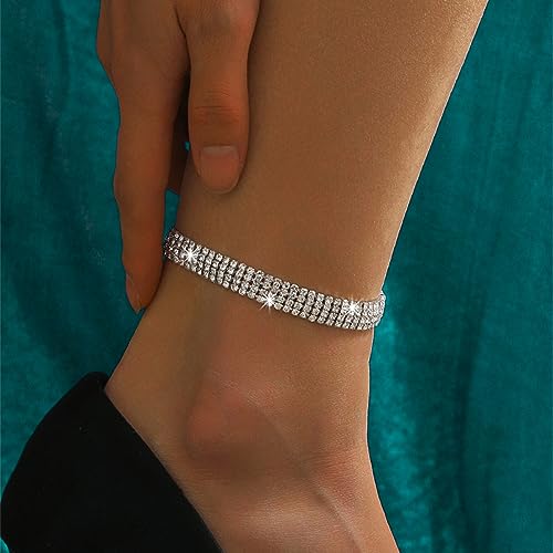 Sora Tuki Ankle Bracelets for Women Tennis Rhinestone Anklets for Women Butterfly Heart Star Cross Anklet Bracelet for Women Plus Size Anklet Bracelets for Big Ankle Beach Foot Jewelry - style: 2 - layer double heart