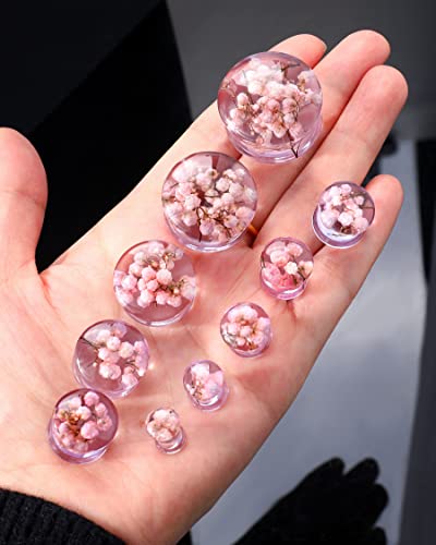Flower Ear Plugs 2PCS 2g-1'' Double Fleur Planche Resin Plugs for Ear Body Piercing