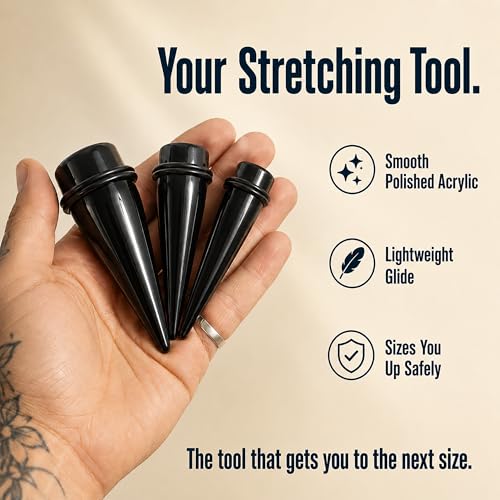 BodyJ4You 36PC Ear Gauge Stretching Kit 00G-25mm - Big Gauges for Ears | Dead Stretching Lobe Plug Expander - Stainless Steel Single Flare Flesh Tunnels - Solid Acrylic Piercing Tapers Men Women - color: Black, Silvertone