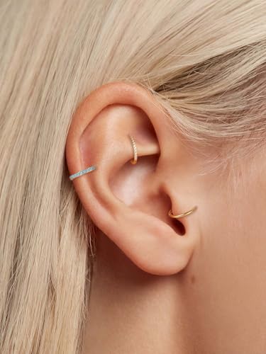 Oveta 3PCS 20G Nose Rings Hoop 8mm, Surgical Steel Tragus Helix Conch Piercing Jewelry Higned Segment Clicker Cartilage Hoop Earrings for Women Men, Silver/Gold - color: Gold