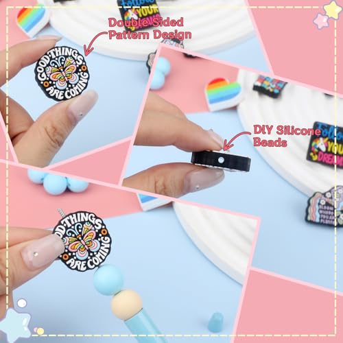 12pcs Inspirational Silicone Focal Beads for Pens | Focal Beads for Keychain Making,Pens,Bracelet,Necklace Crafts,Bulk Silicone Beads for DIY（Inspirational Style） - color: Inspirational Style