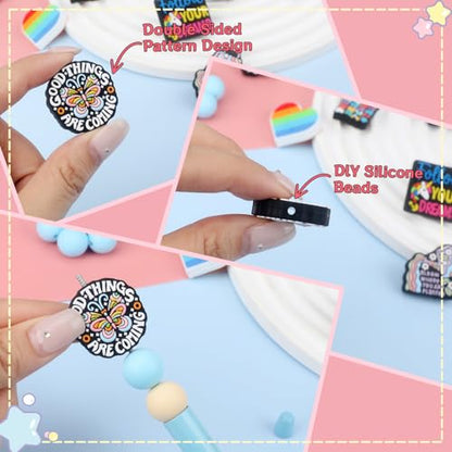 12pcs Inspirational Silicone Focal Beads for Pens | Focal Beads for Keychain Making,Pens,Bracelet,Necklace Crafts,Bulk Silicone Beads for DIY（Inspirational Style） - color: Inspirational Style