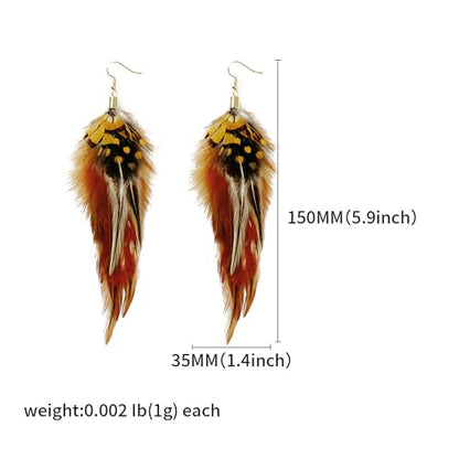 Bohemian Feather Dangle Earrings for Women with Shell Beads Long Tassel Design Drop Earrings - style: Style-Brown