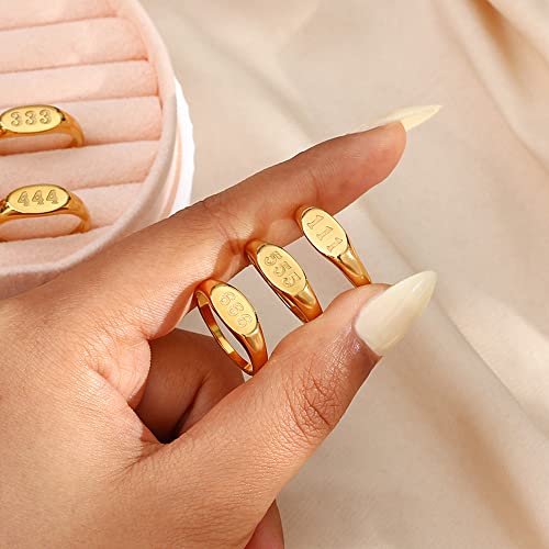 PAMTIER Women's Angel Number Signet Ring Gold Plated Oval Shaped | Stainless Steel, Minimalist Statement Band, Dainty Simple Numerology Jewelry Gift - color: 111