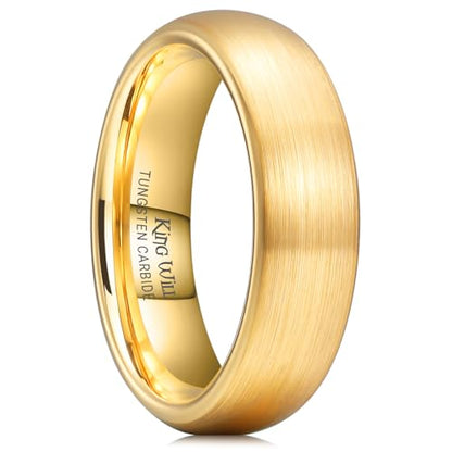 King Will Wedding Band for Men Women, 2/4/6/7/8mm Domed Matte Brushed Tungsten Carbide Rings, Solid/Dual Color Engagement Rings, Comfort Fit - color: Gold-6mm