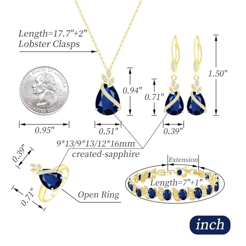 GZWHD Jewelry Set for Women CZ Earrings Necklace Ring Bracelet Set Prom Party Wedding Jewelry Gift for Mother Friend Wife - color: A-Gold-Blue