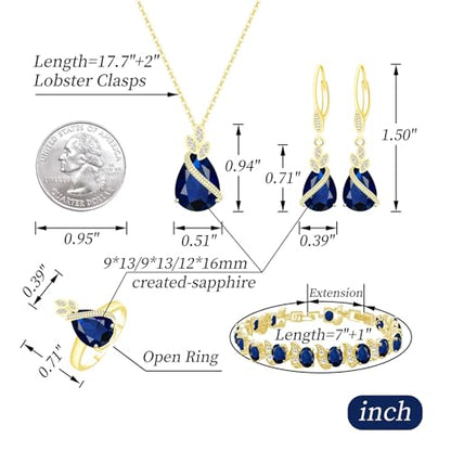 GZWHD Jewelry Set for Women CZ Earrings Necklace Ring Bracelet Set Prom Party Wedding Jewelry Gift for Mother Friend Wife - color: A-Gold-Blue