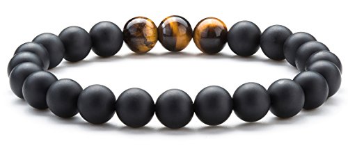 Men Women 8mm Tiger Eye Stone Beads Bracelet - color: Matte Tiger Eye-21003