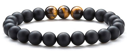 Men Women 8mm Tiger Eye Stone Beads Bracelet - color: Matte Tiger Eye-21003
