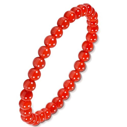 Agate Round Beaded Bracelet for Women Men Natural Agates Stone Healing Bracelets Stretch Elastic Handmade Polished Gemstone Beads Bracelet - color: Red, size: 6mm Beads