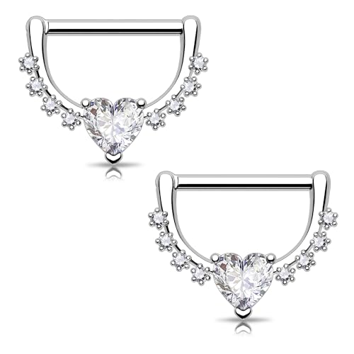 Melighting 14G Star Nipple Rings Steel 316L Nipple Piercing Jewelry Clear CZ Nipple Bars Clicker Nipple Barbell For Women Men 14mm