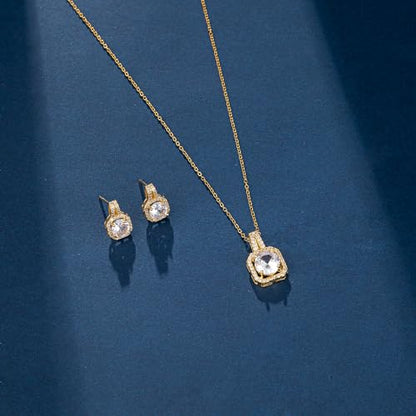 Paxuan 4pcs Cubic Zirconia Wedding Jewelry Sets for Bride Bridesmaid Cubic Zirconia Pendant Necklace Earrings Link Tennis Bracelet Open Ring Set for Women - color: Gold Plated White Cubic Zirconia