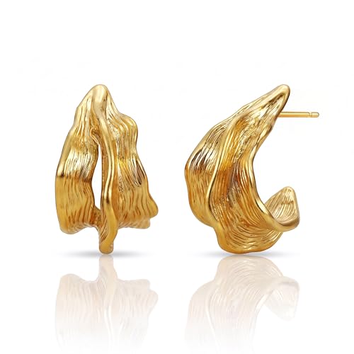 Earrings for Women, Saguine Chunky 14K Gold Plated Hoop Earrings Trendy | Chunky Earring, Big Large U-Shape Drop Twist Dangle Statement Stud Hoops Earrings, Jewelry for Women Gifts - style: Twist