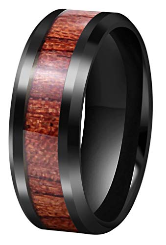 CROWNAL 4mm 8mm Rare Koa Wood/Abalone Shell/Genuine Crushed Fire Opal Inlay Tungsten Carbide Ring Men Women Wedding Band High Polished Engraved I Love You Size 7 To 17 - color: Koa Wood Black 8mm