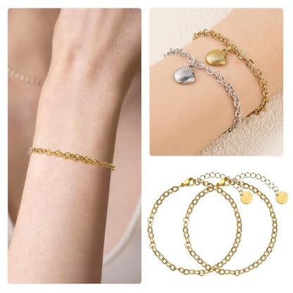 UMAOKANG 10PCS Gold Stainless Steel Lip Chains Bracelet for Jewelry Making | PVD Gold Plating Hand Chain Bracelets Bulk Permanent Bracelet Kit - color: 10pcs Lip Gold