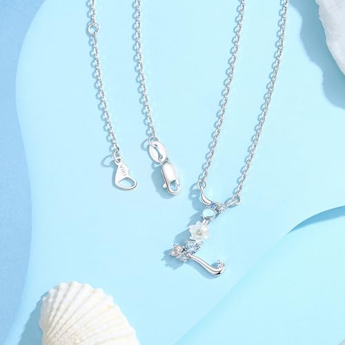 VIKI LYNN Initial Necklace for Women 925 Sterling Silver Initial A to Z Letter Pendant Necklace with Blue Flower Cubic Zirconia Birthday Engagement Gift for Women,Mom, Couple - style: Letter L