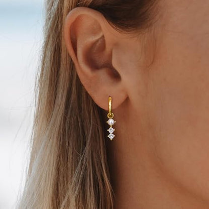 Pearl Earrings for Women Trendy, 14k Gold Plated Freshwater CZ Leaf Pearl Dangle Drop Gold Earrings Lightweight Hypoallergenic Stud Earring Bridesmaid Wedding Gold Jewelry for Women Gifts - style: cz pearl earrings-gold