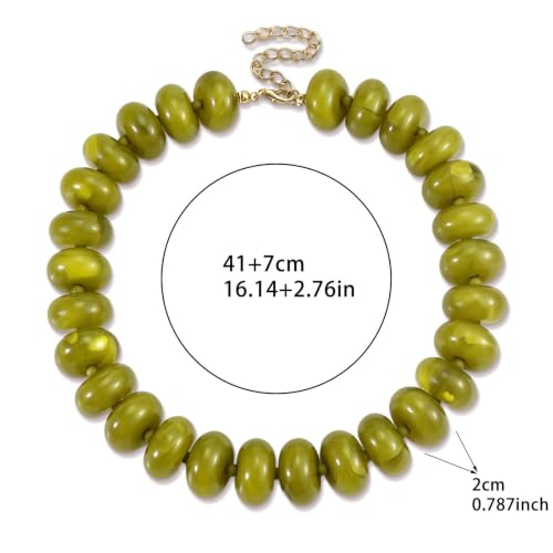 CSIYANJRY99 Chunky Beaded Necklace for Women, Large Colorful Resin Beads Statement Necklace, Boho Summer Beach Vacation Jewelry Gifts - color: Olive Green