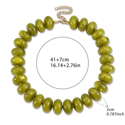 CSIYANJRY99 Chunky Beaded Necklace for Women, Large Colorful Resin Beads Statement Necklace, Boho Summer Beach Vacation Jewelry Gifts - color: Olive Green